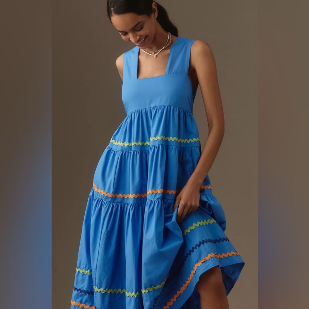 The Helena Square-Neck Tiered Midi Dress: Smocked Scallop Edition